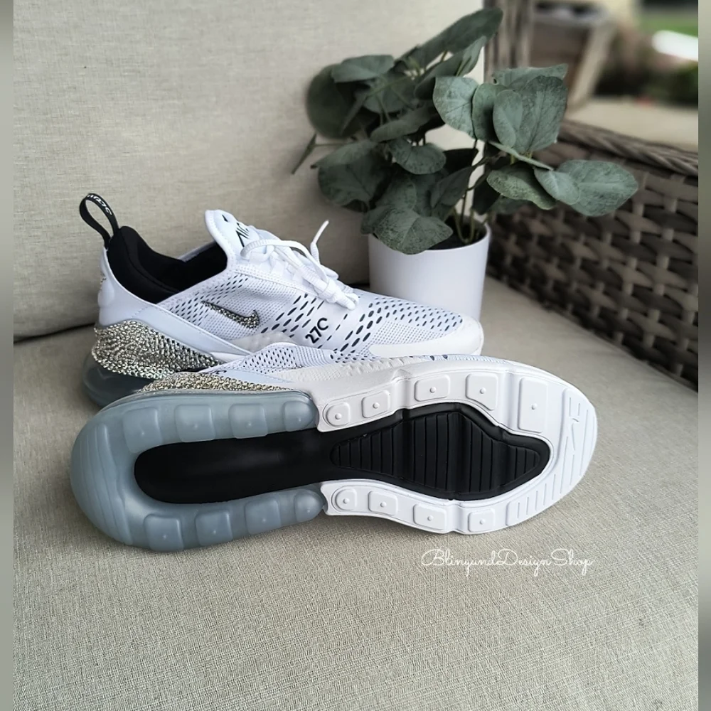 Women's Nike Air Max 270 White Sneakers made with Swarovski Crystals Custom - Picture 7 of 7